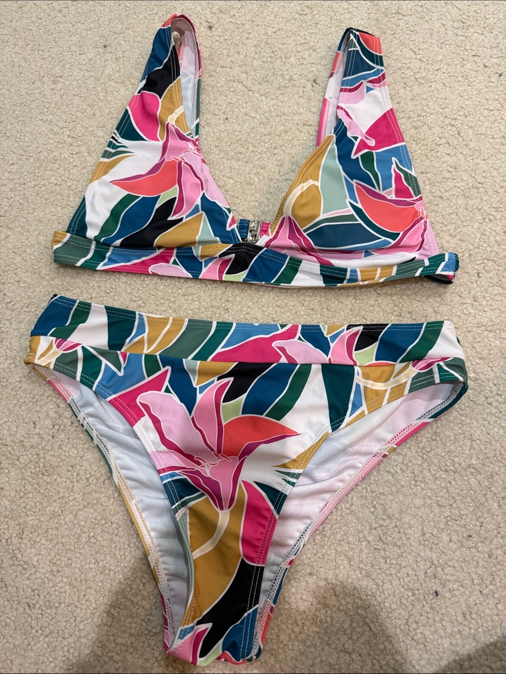 SHEIN Floral Print Pink Green Blue Bikini Set